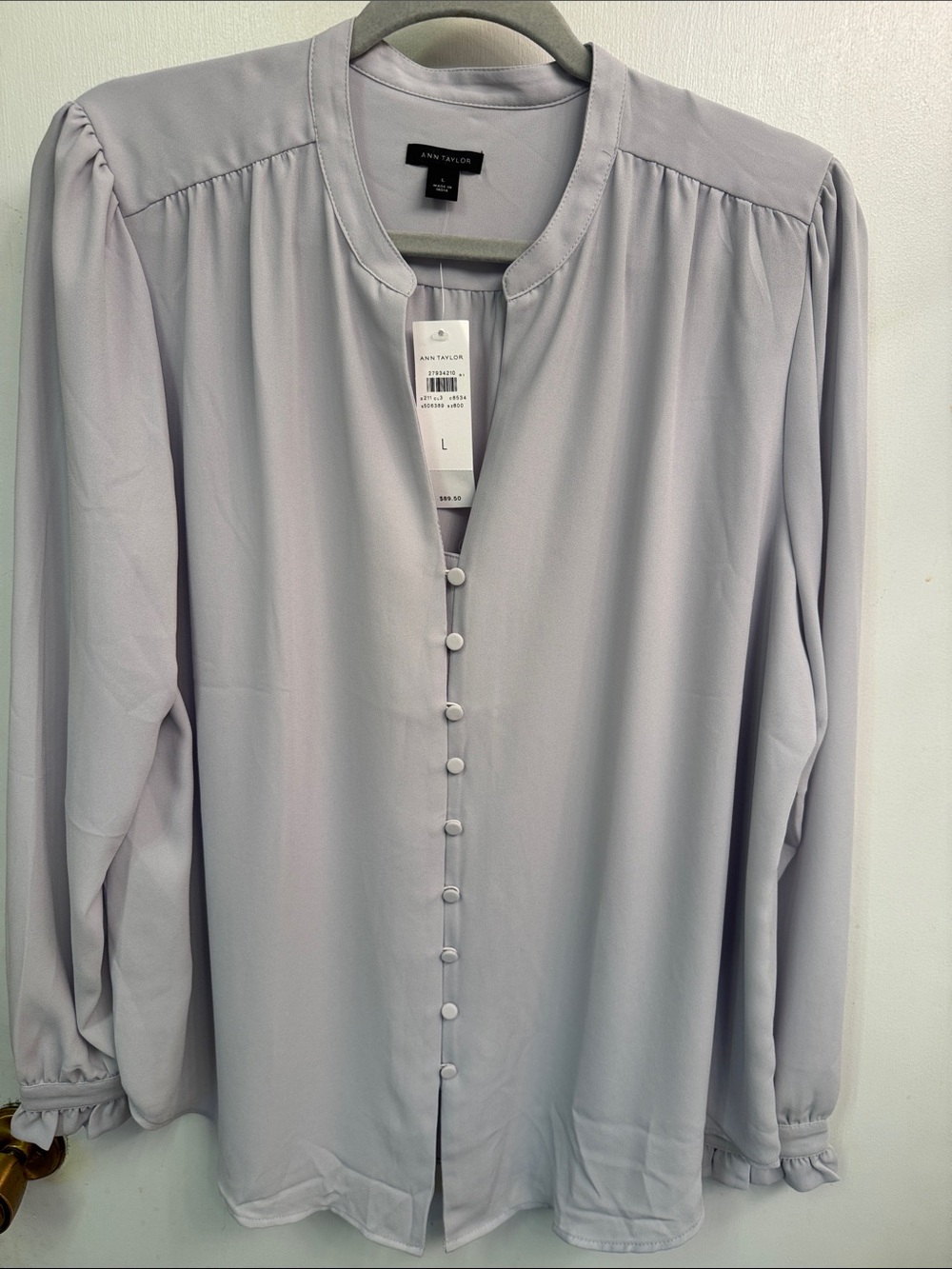 Ann Taylor Light grey Button-Front Long-Sleeve Shirt